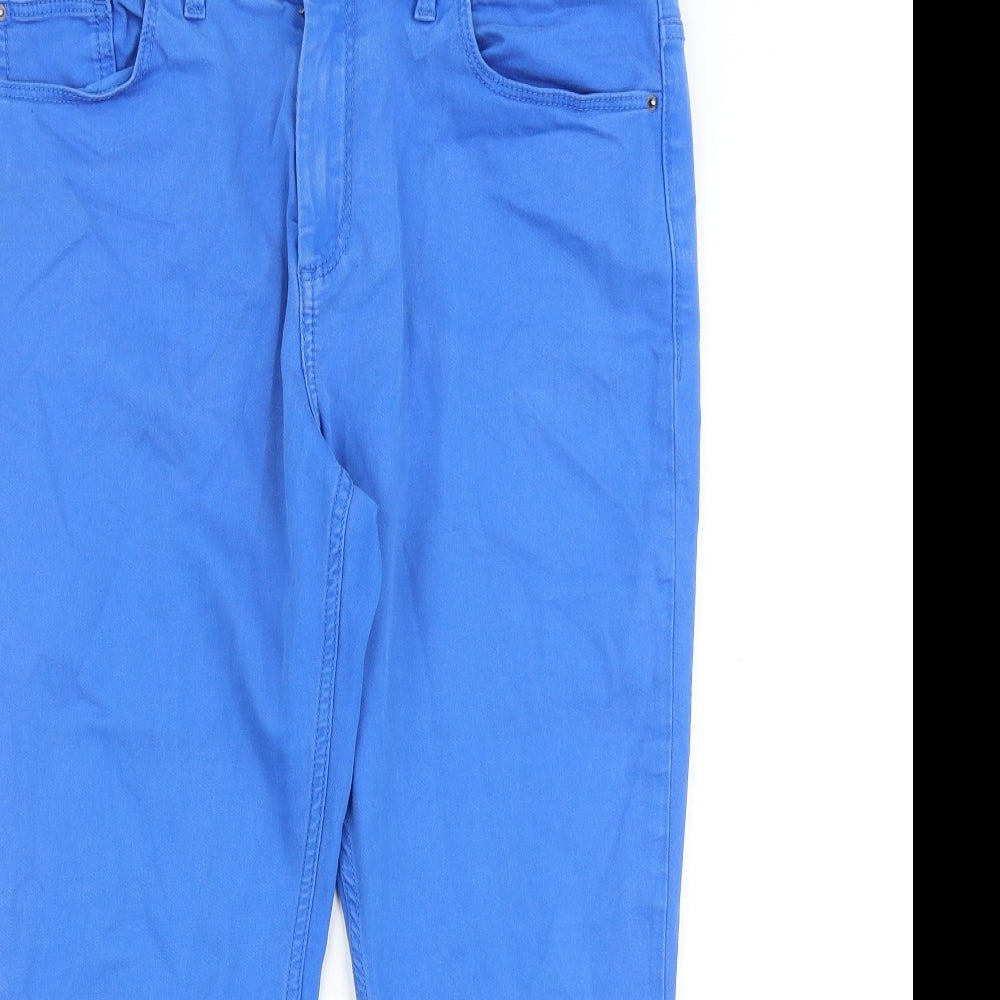Marks and Spencer Womens Blue Cotton Straight Jeans Size 12 Regular Zip