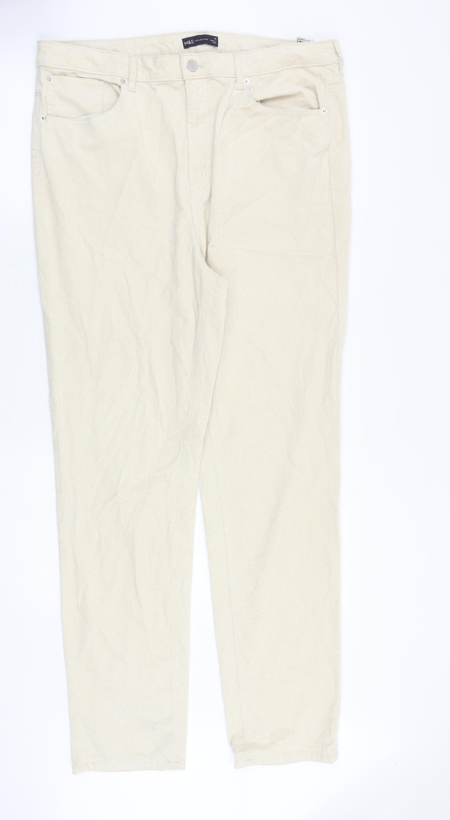 Marks and Spencer Womens Beige Cotton Trousers Size 18 Regular Zip