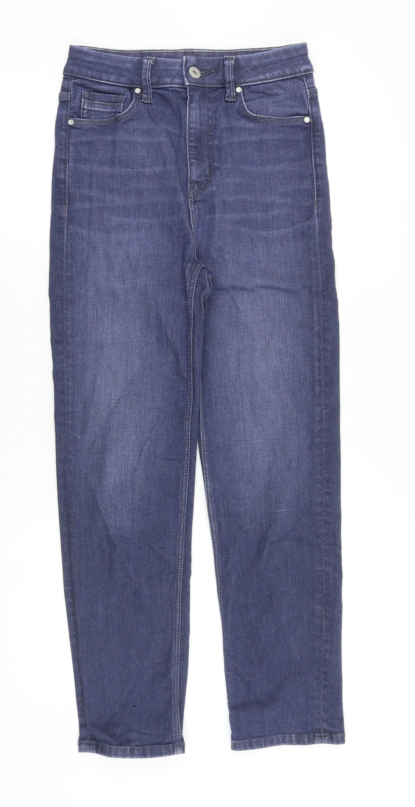 Marks and Spencer Womens Blue Cotton Straight Jeans Size 8 Regular Zip