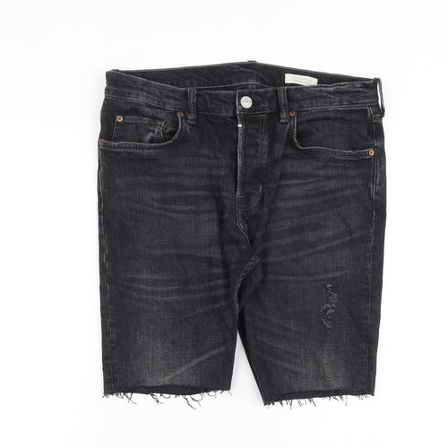 AllSaints Mens Black Cotton Biker Shorts Size 33 in Regular Zip