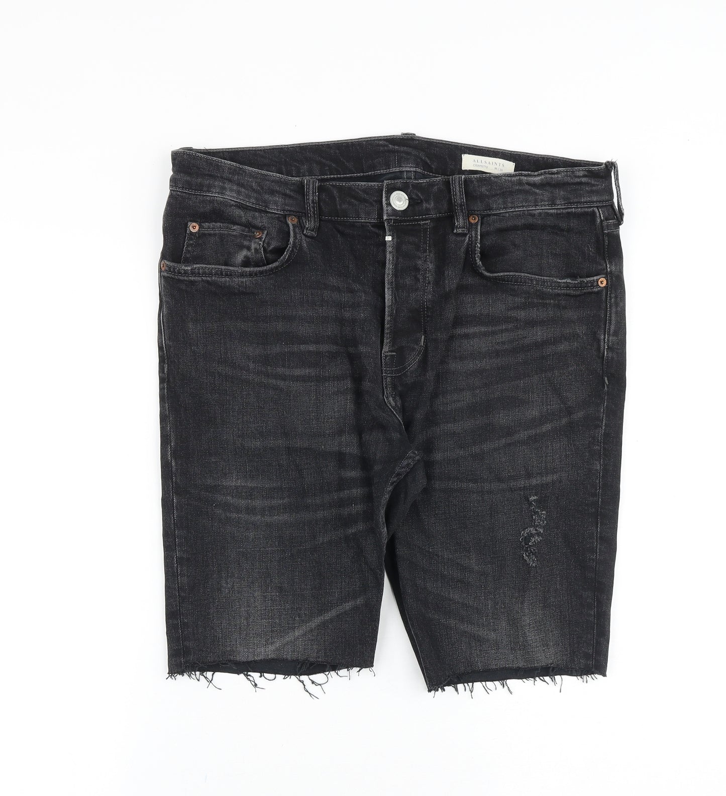 AllSaints Mens Black Cotton Biker Shorts Size 33 in Regular Zip