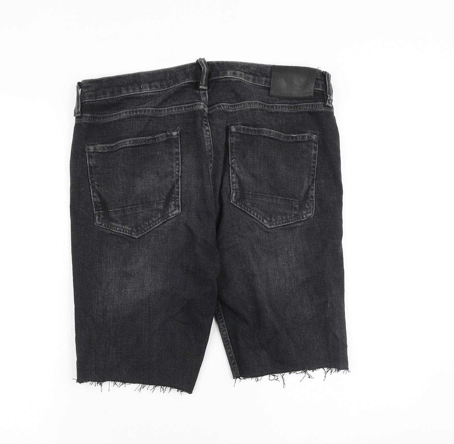 AllSaints Mens Black Cotton Biker Shorts Size 33 in Regular Zip