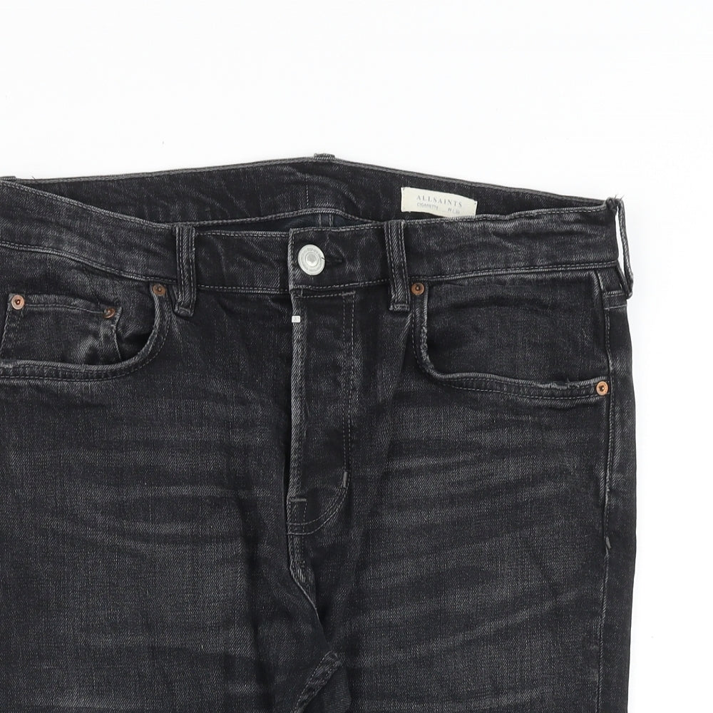 AllSaints Mens Black Cotton Biker Shorts Size 33 in Regular Zip
