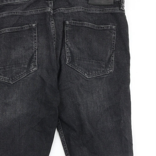 AllSaints Mens Black Cotton Biker Shorts Size 33 in Regular Zip