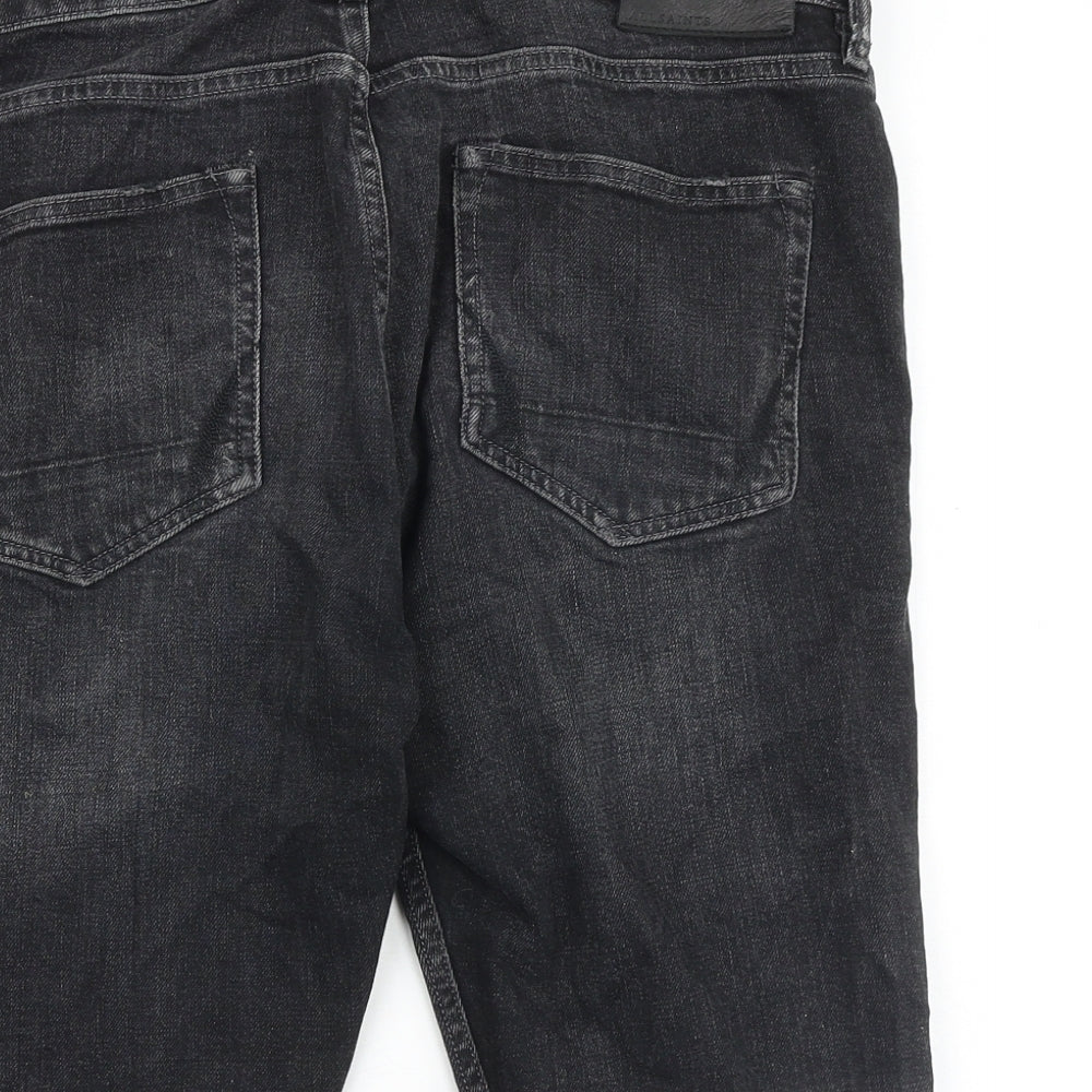AllSaints Mens Black Cotton Biker Shorts Size 33 in Regular Zip
