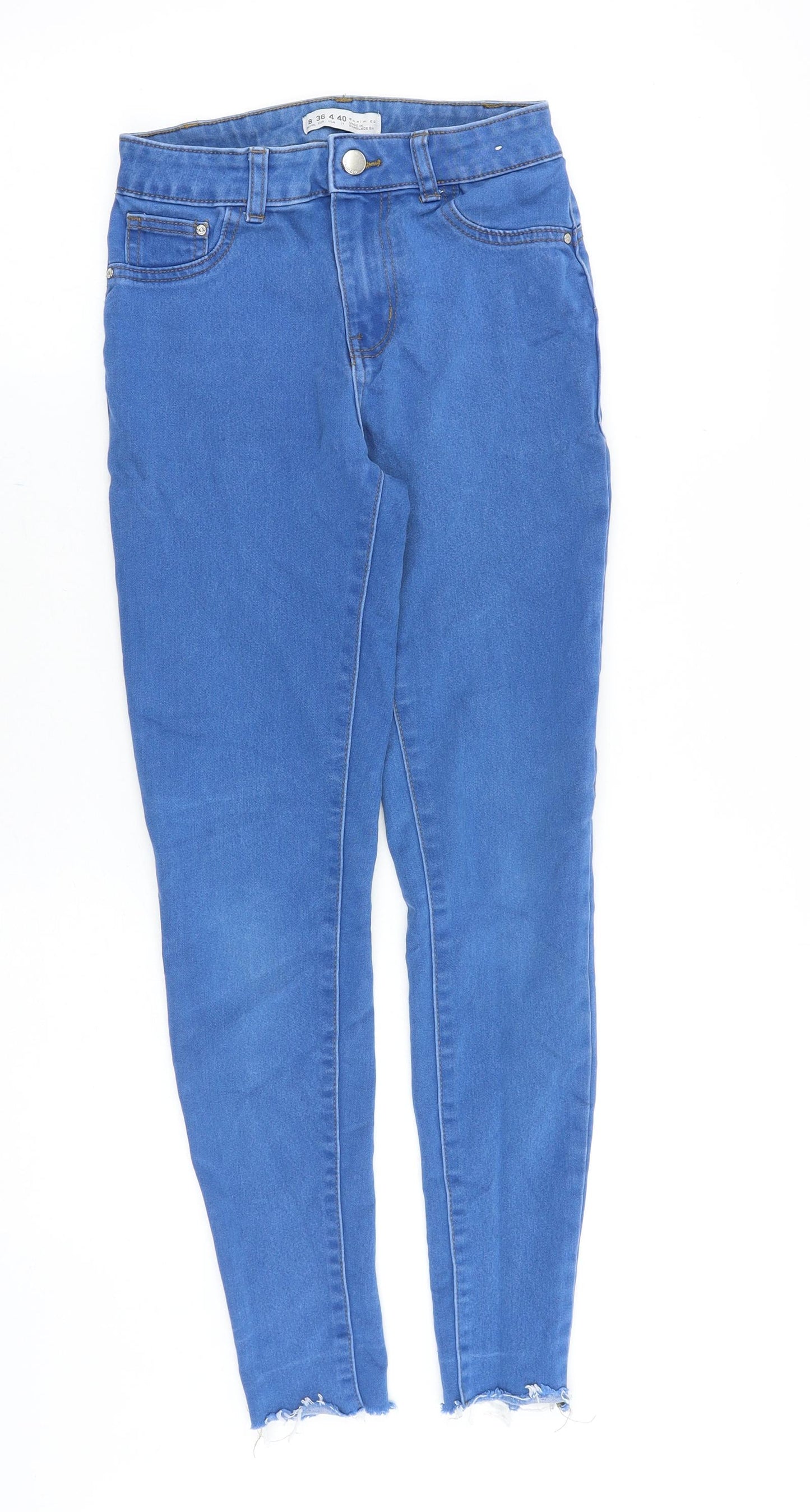 Denim & Co. Womens Blue Cotton Skinny Jeans Size 8 Slim Zip - Distressed Hems