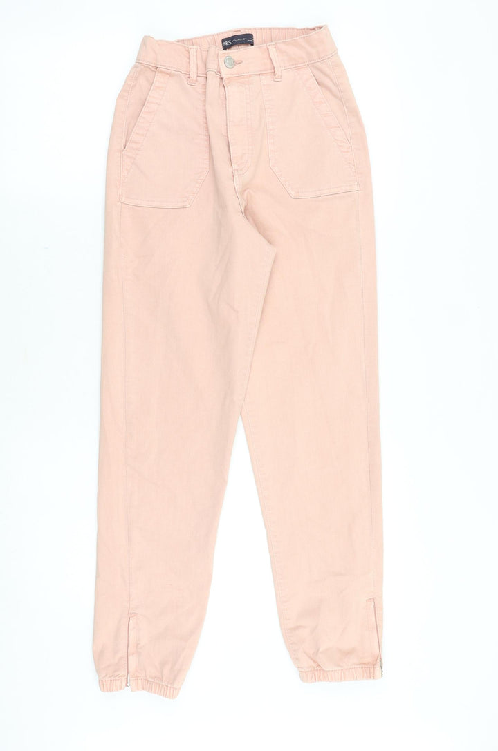 Marks and Spencer Womens Pink Cotton Tapered Jeans Size 6 Regular Zip