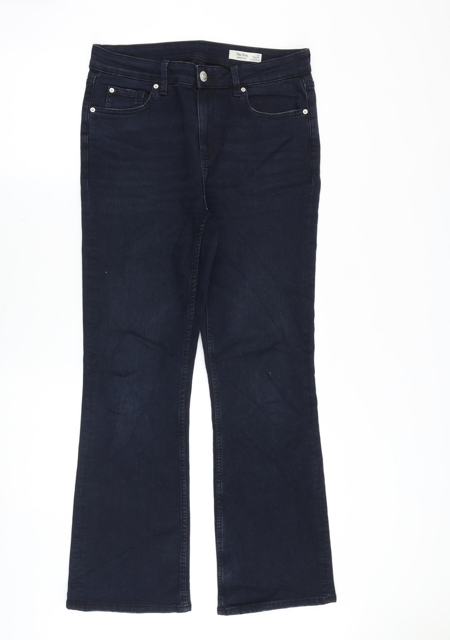 Marks and Spencer Womens Blue Cotton Bootcut Jeans Size 12 Regular Zip