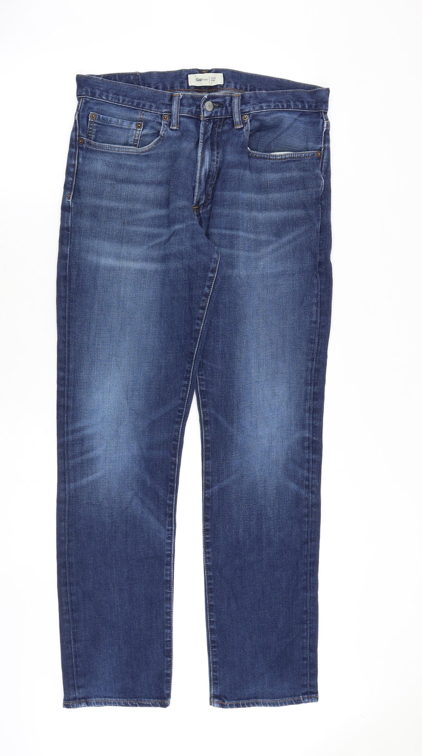 Gap Mens Blue Cotton Straight Jeans Size 32 in Regular Button