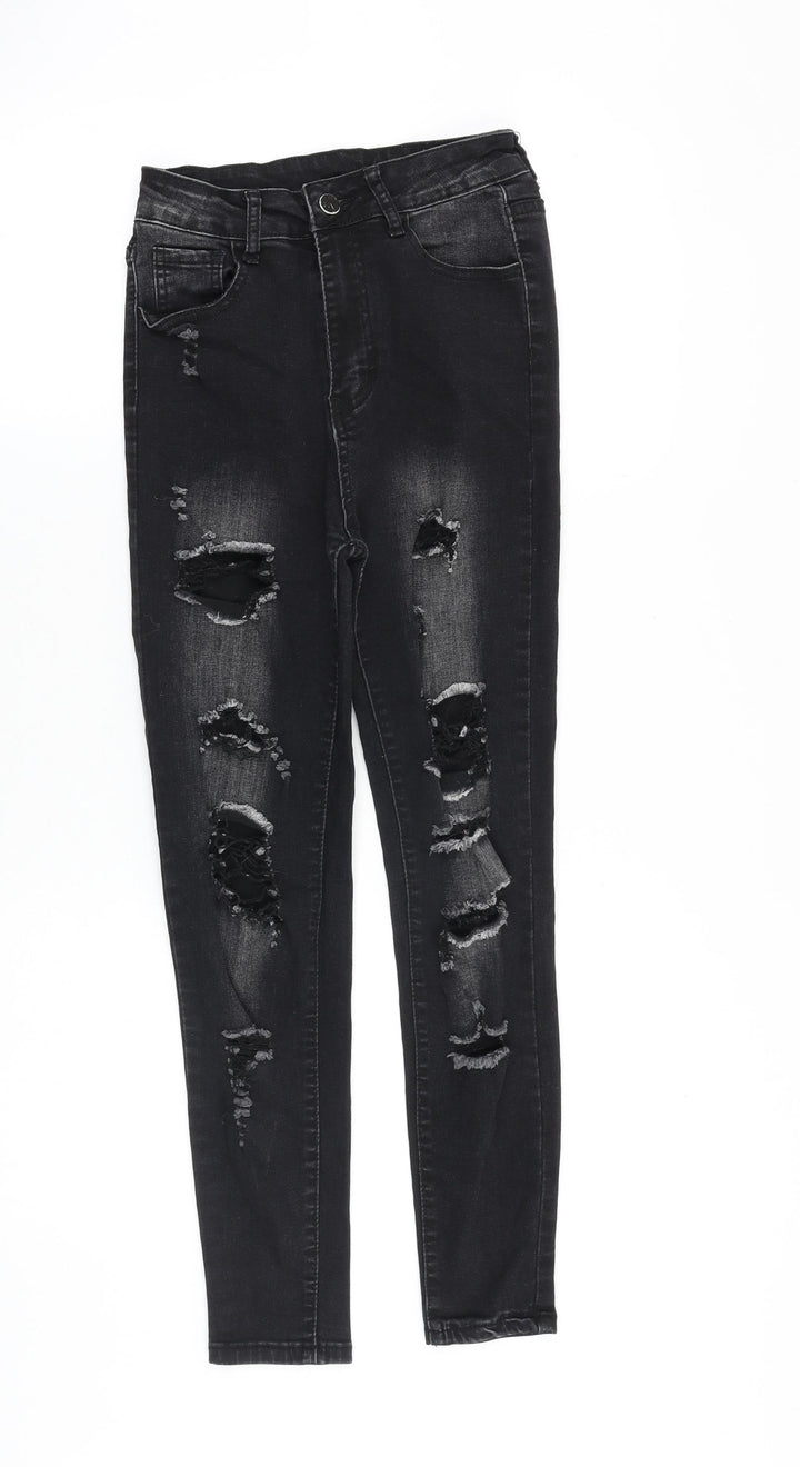 Preworn Womens Black Cotton Skinny Jeans Size 24 in Slim Zip