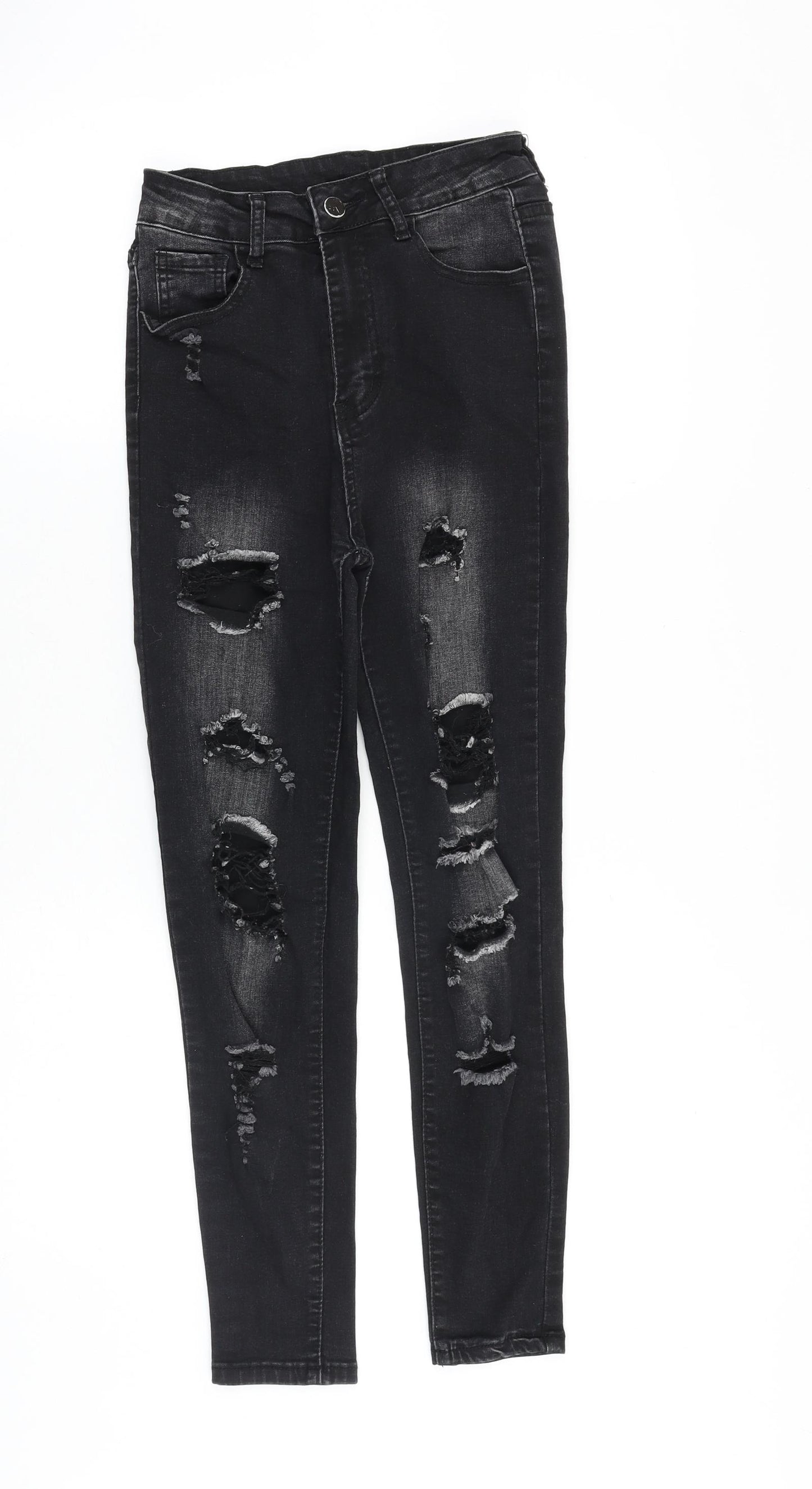 Preworn Womens Black Cotton Skinny Jeans Size 24 in Slim Zip