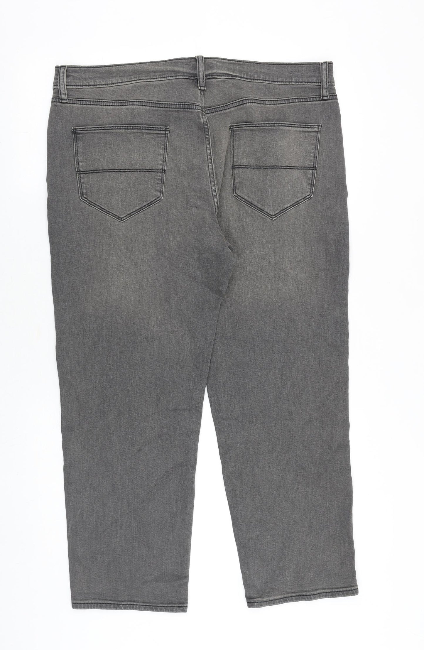 Marks and Spencer Mens Grey Cotton Straight Jeans Size 36 in Regular Button