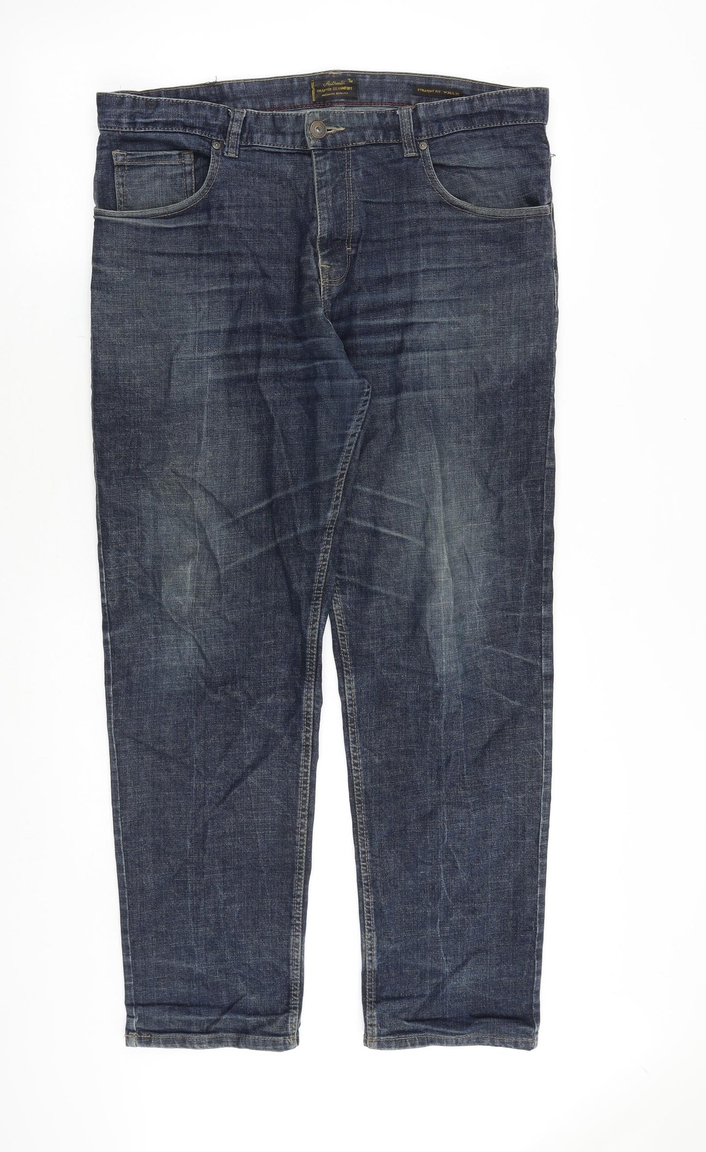 TU Mens Blue Cotton Straight Jeans Size 38 in Regular Zip