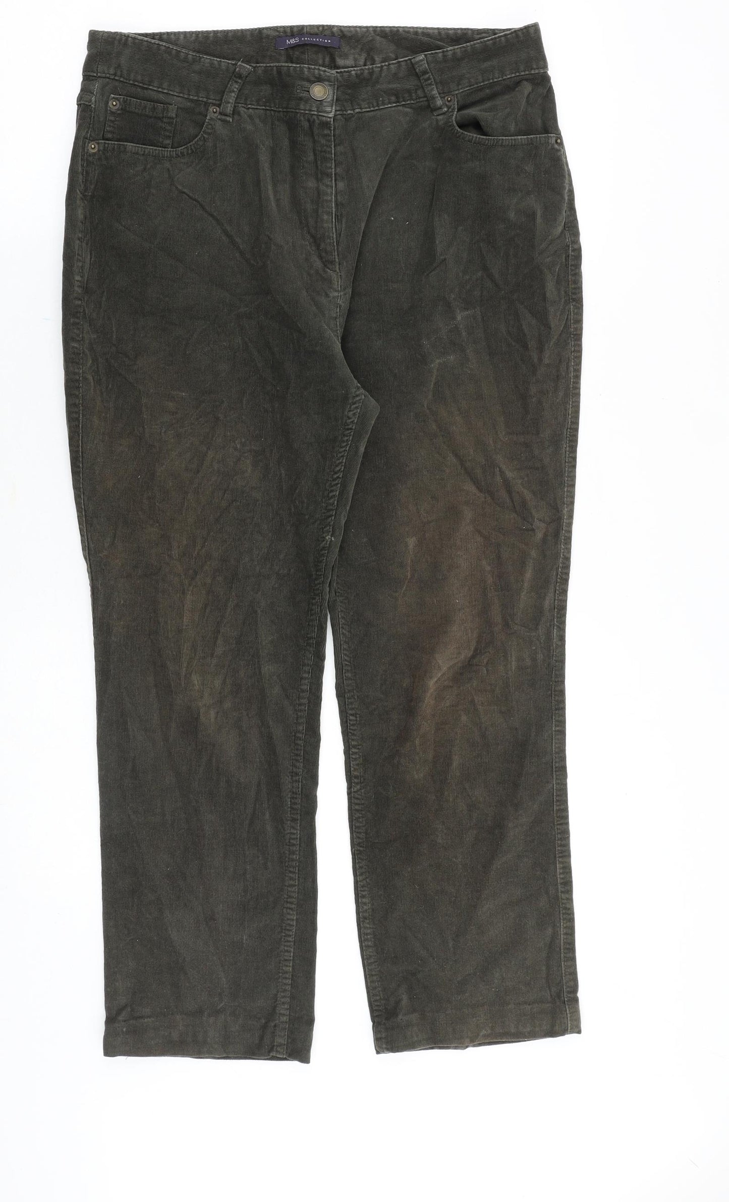 Marks and Spencer Womens Green Cotton Trousers Size 14 Regular Zip