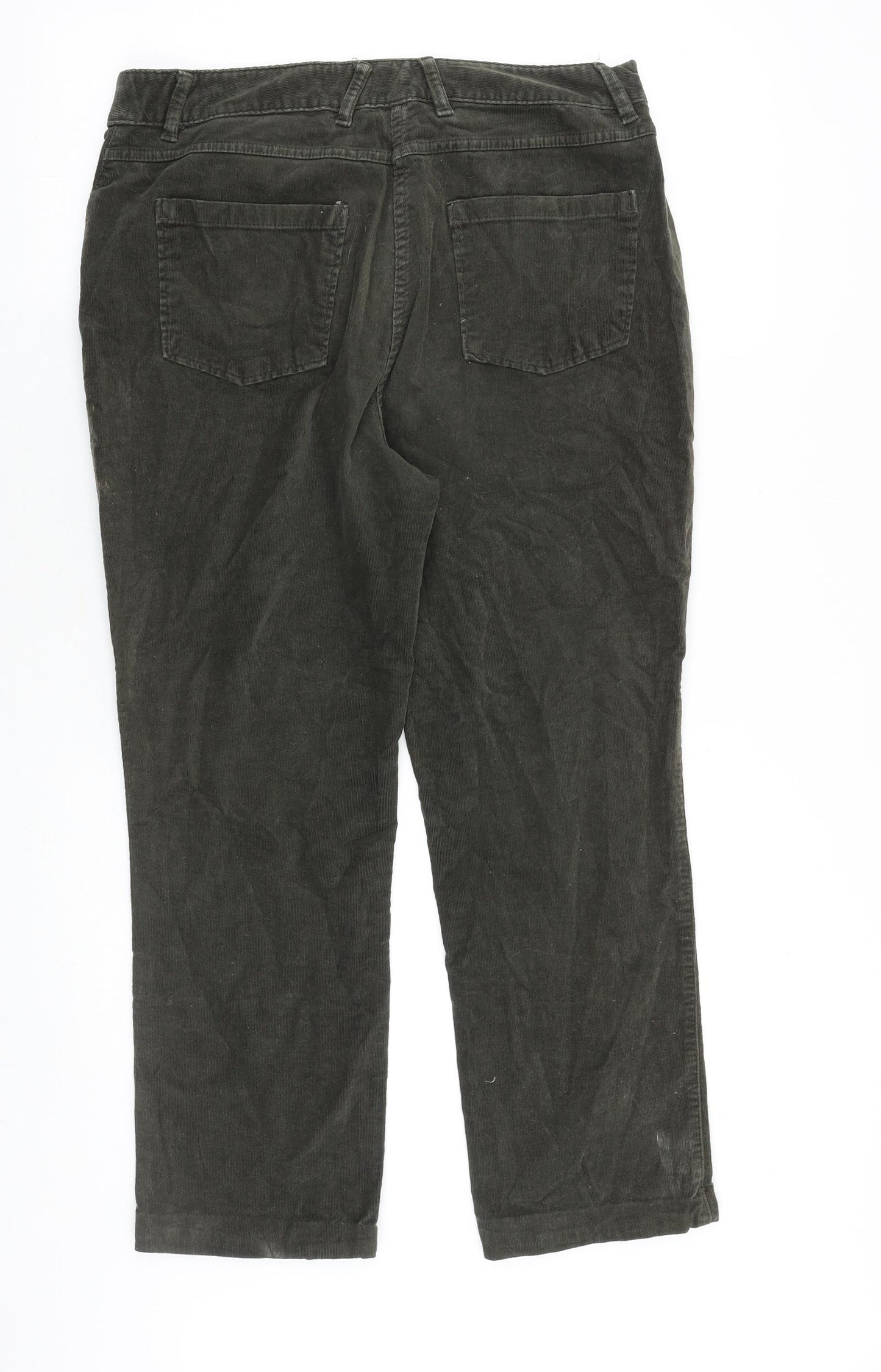 Marks and Spencer Womens Green Cotton Trousers Size 14 Regular Zip