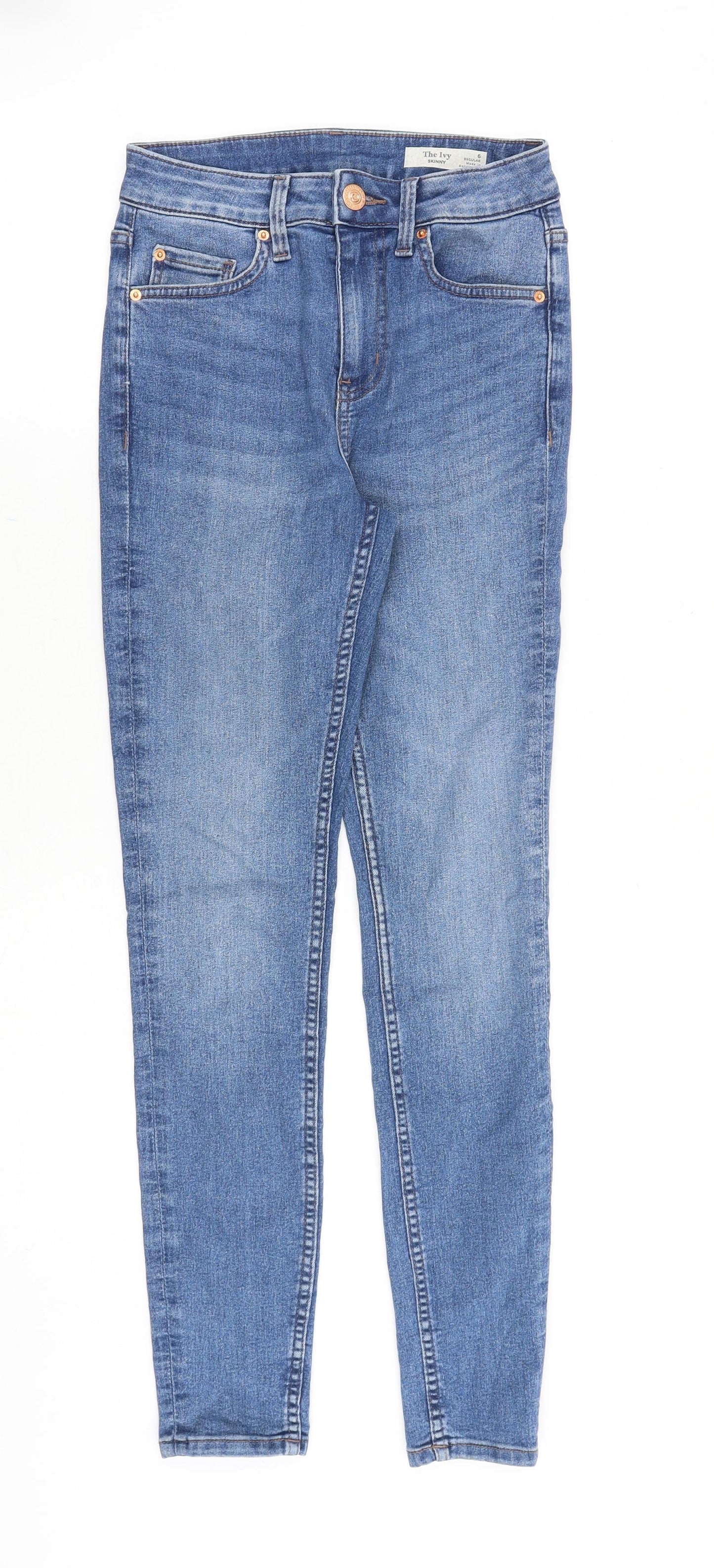 Marks and Spencer Womens Blue Cotton Skinny Jeans Size 6 Slim Zip