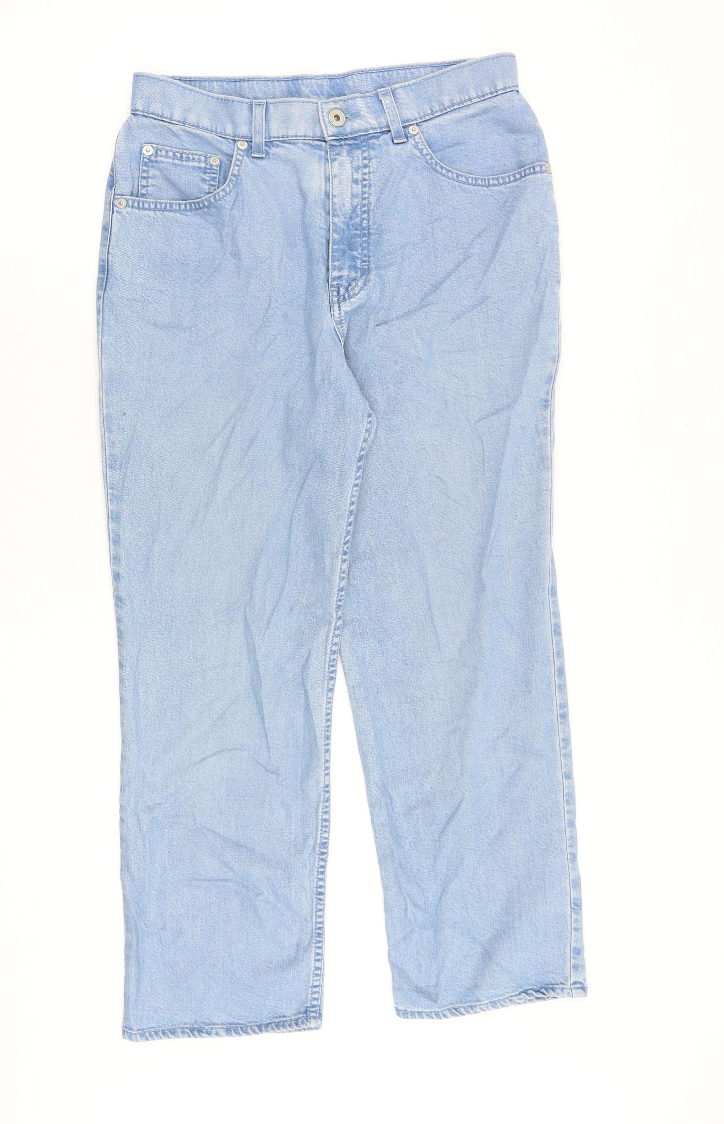 Marks and Spencer Womens Blue Cotton Straight Jeans Size 12 Regular Zip