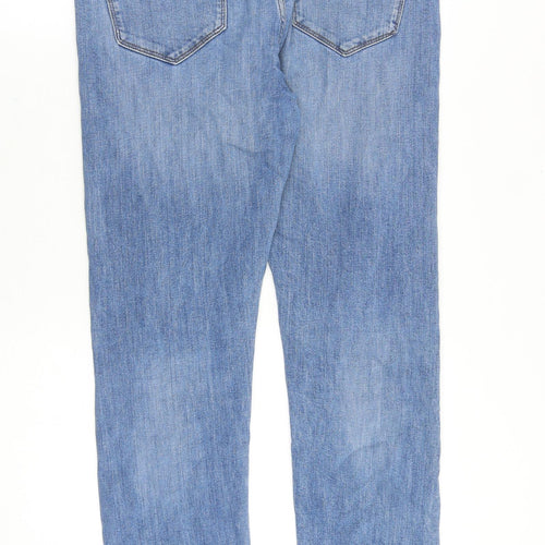 Marks and Spencer Mens Blue Cotton Straight Jeans Size 32 in Slim Zip