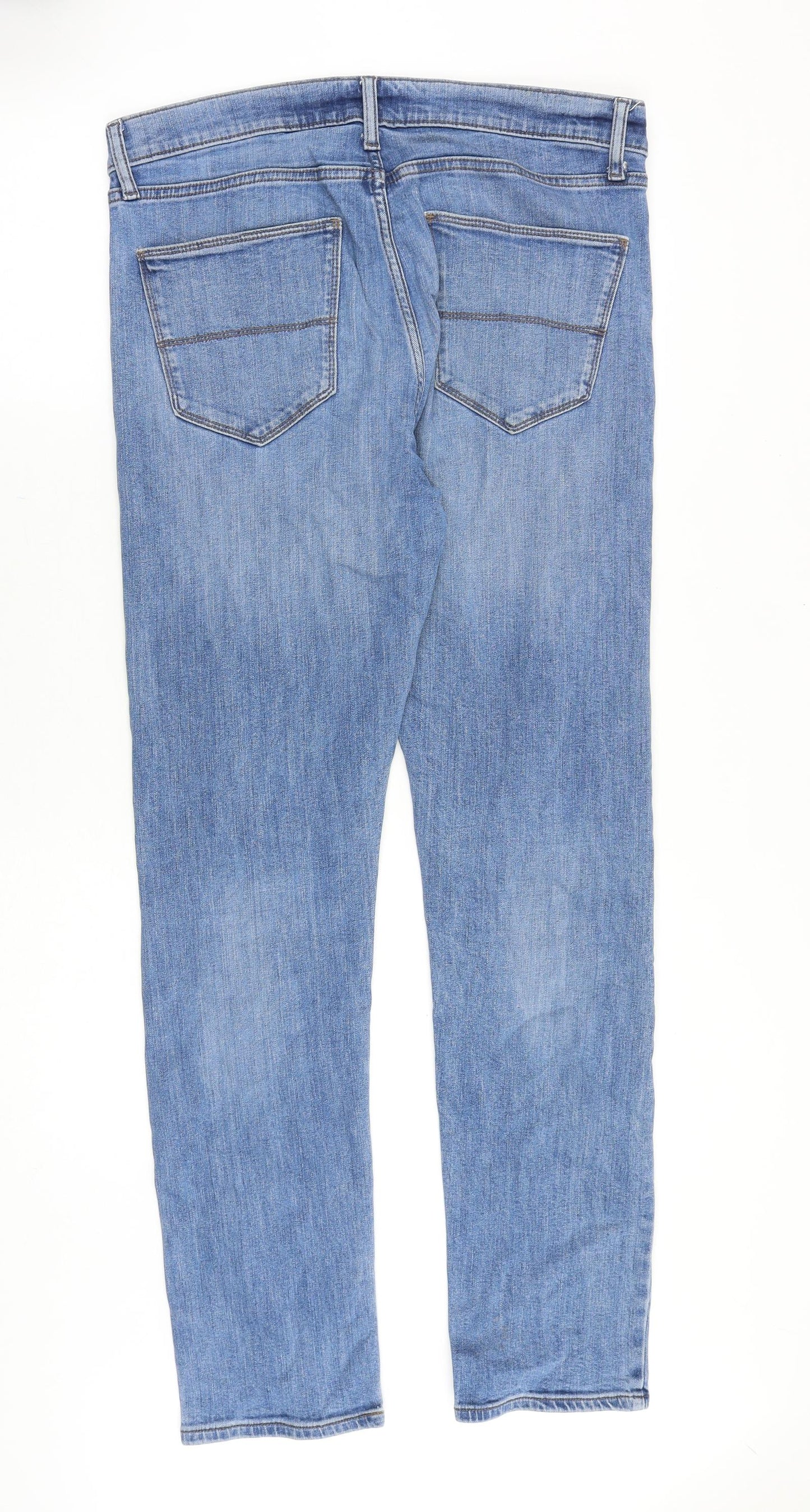 Marks and Spencer Mens Blue Cotton Straight Jeans Size 32 in Slim Zip