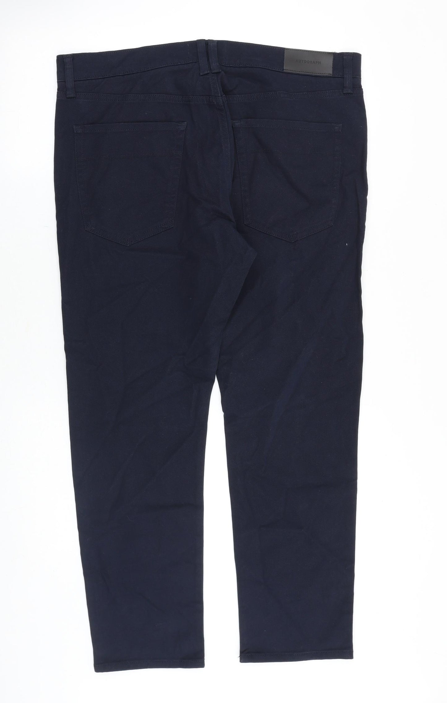 Marks and Spencer Mens Blue Cotton Straight Jeans Size 36 in Slim Zip