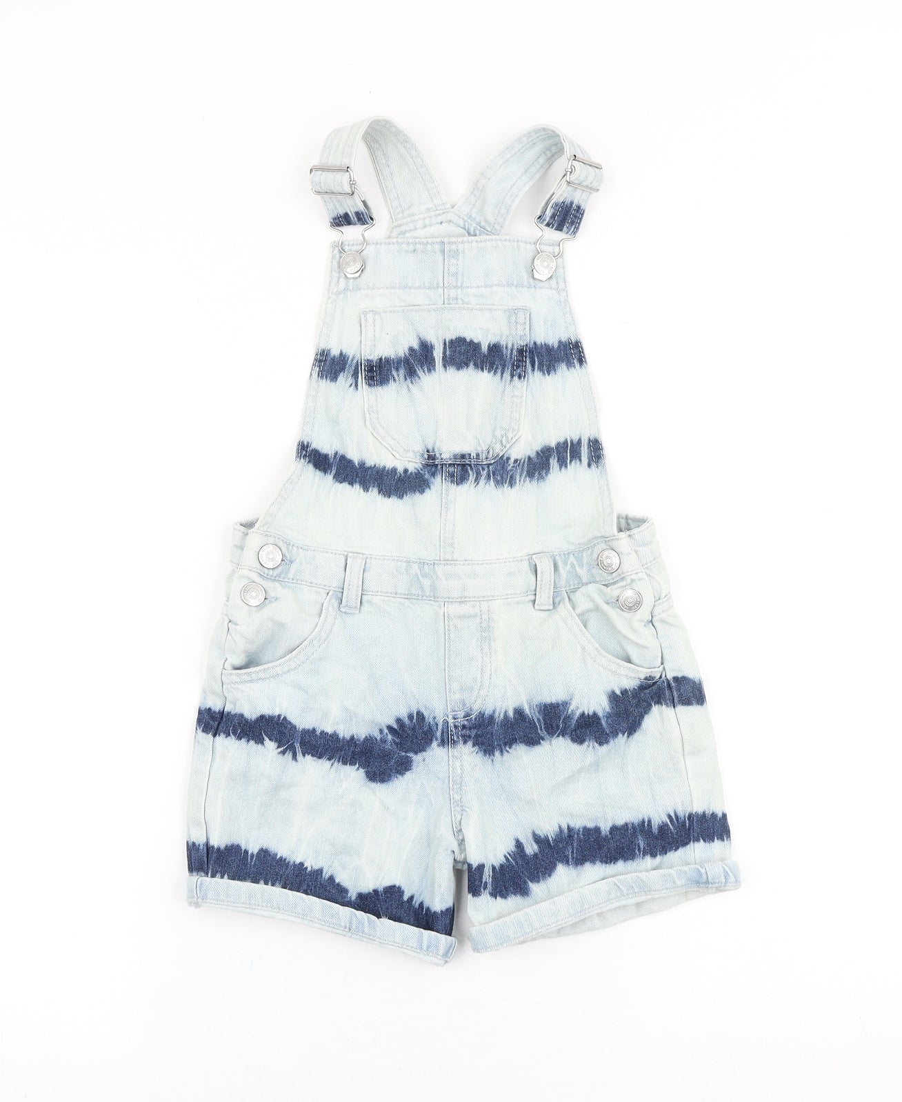 F&F Girls Blue Tie Dye 100% Cotton Dungaree One-Piece Size 7-8 Years Buckle