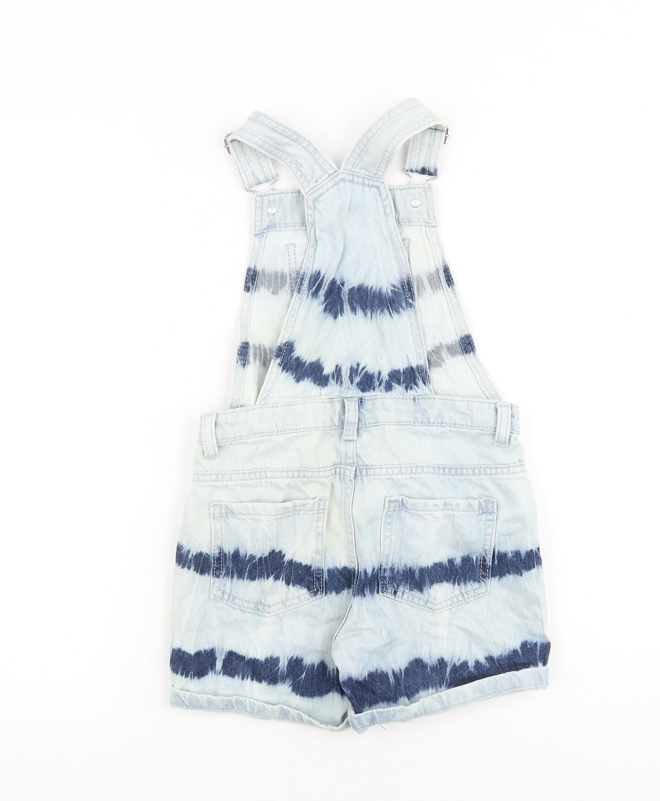 F&F Girls Blue Tie Dye 100% Cotton Dungaree One-Piece Size 7-8 Years Buckle