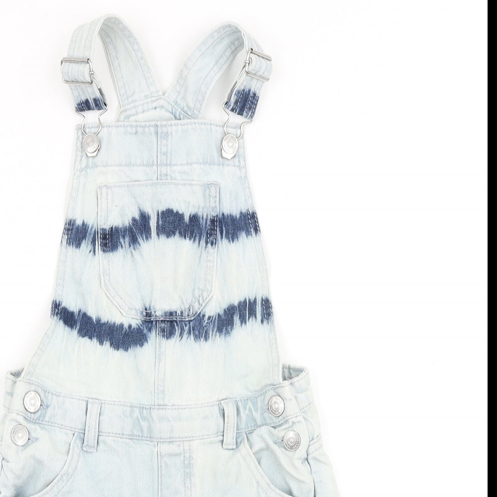 F&F Girls Blue Tie Dye 100% Cotton Dungaree One-Piece Size 7-8 Years Buckle