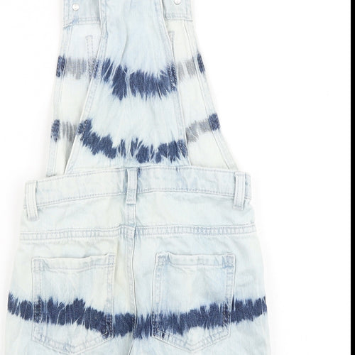 F&F Girls Blue Tie Dye 100% Cotton Dungaree One-Piece Size 7-8 Years Buckle