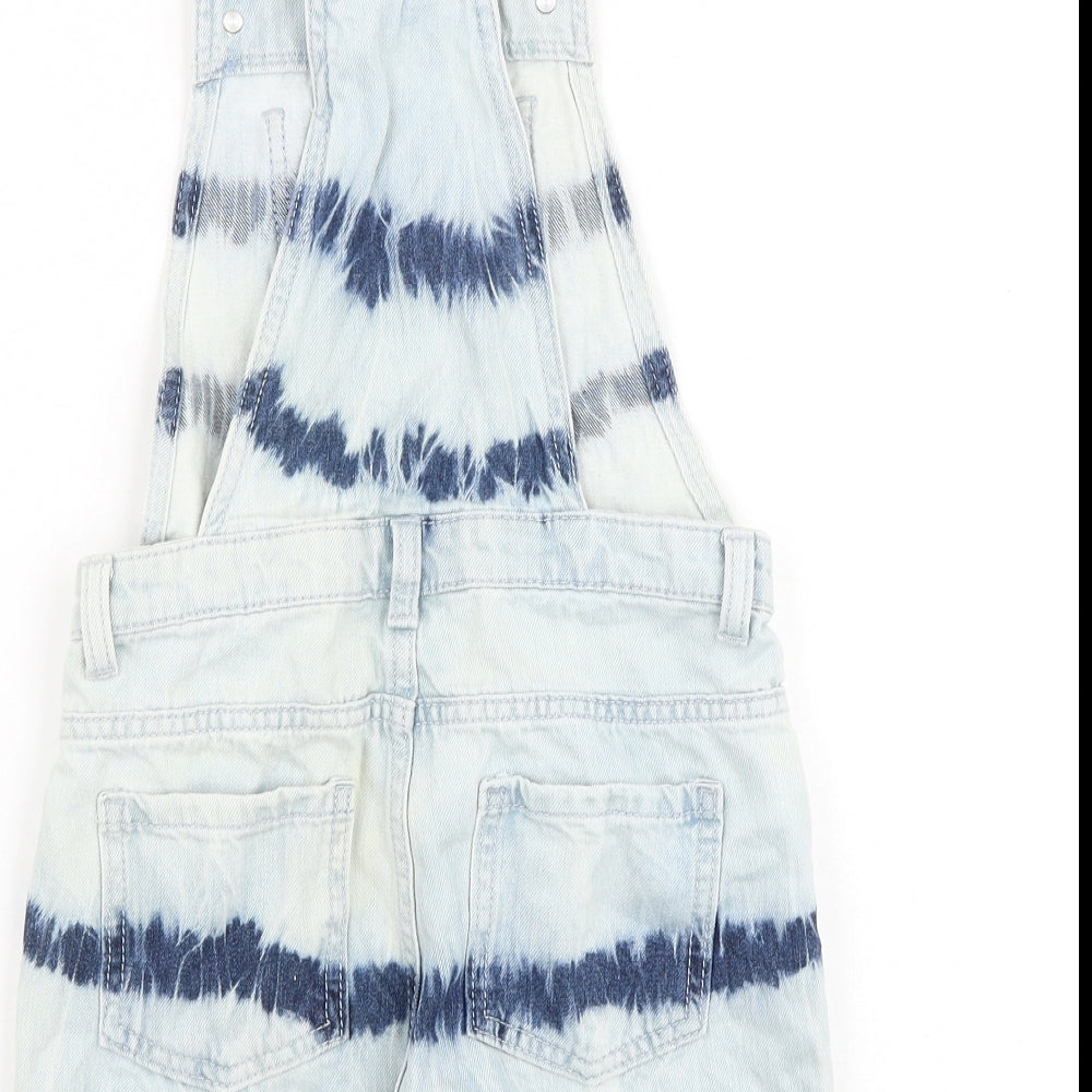 F&F Girls Blue Tie Dye 100% Cotton Dungaree One-Piece Size 7-8 Years Buckle