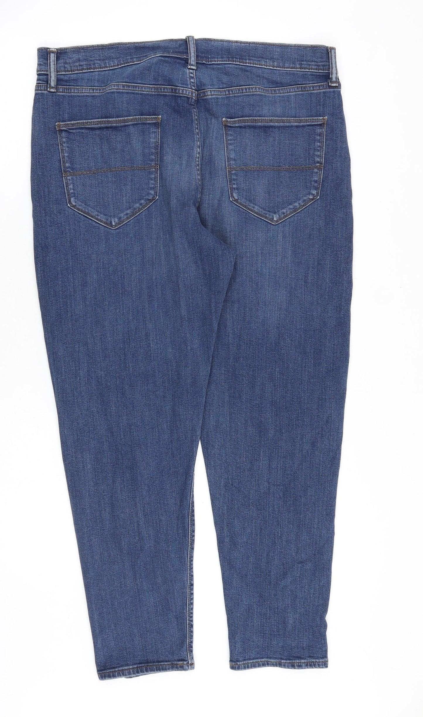 Marks and Spencer Mens Blue Cotton Tapered Jeans Size 34 in Regular Zip