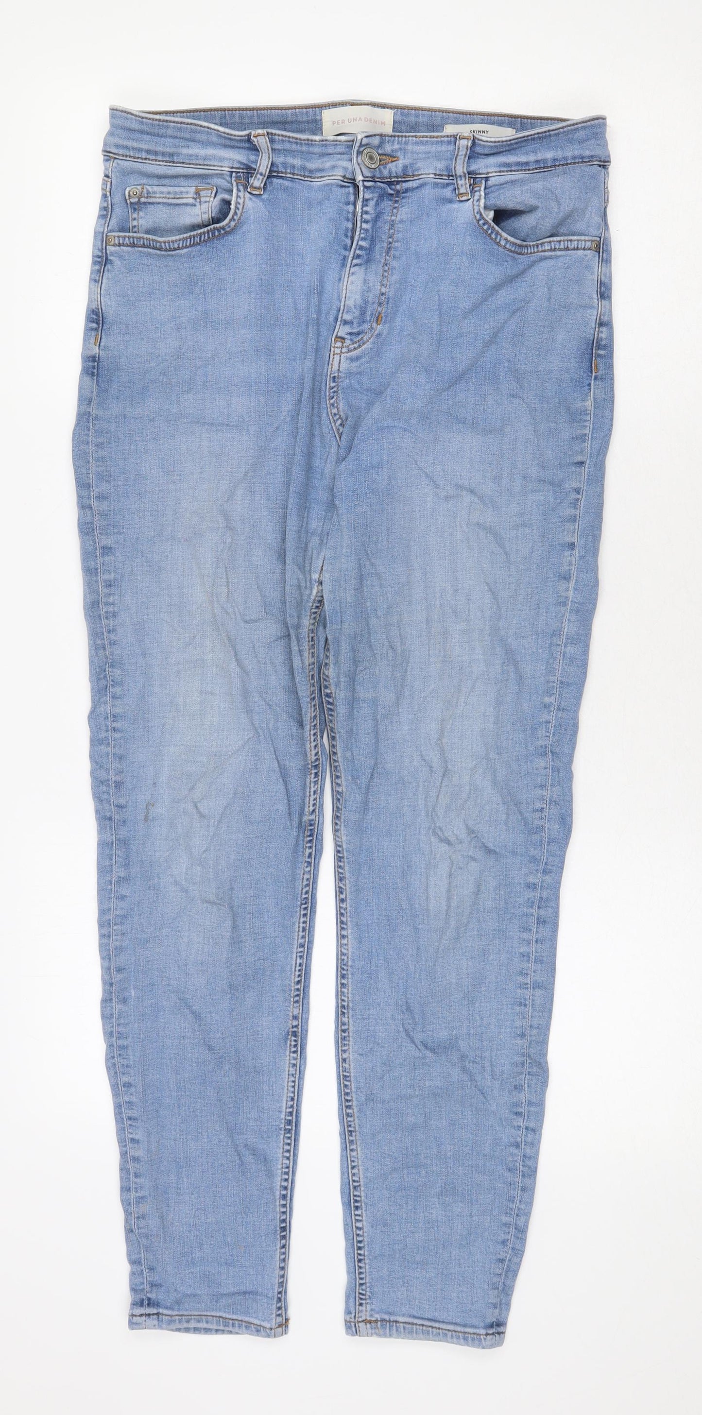 Marks and Spencer Womens Blue Cotton Skinny Jeans Size 14 Regular Zip
