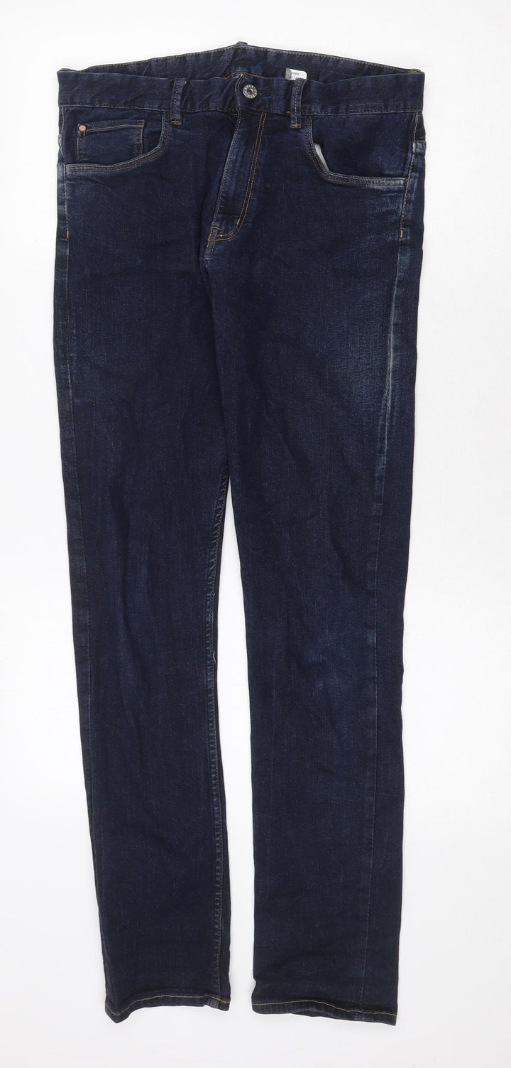 H&M Womens Blue Cotton Straight Jeans Size 32 in Regular Zip