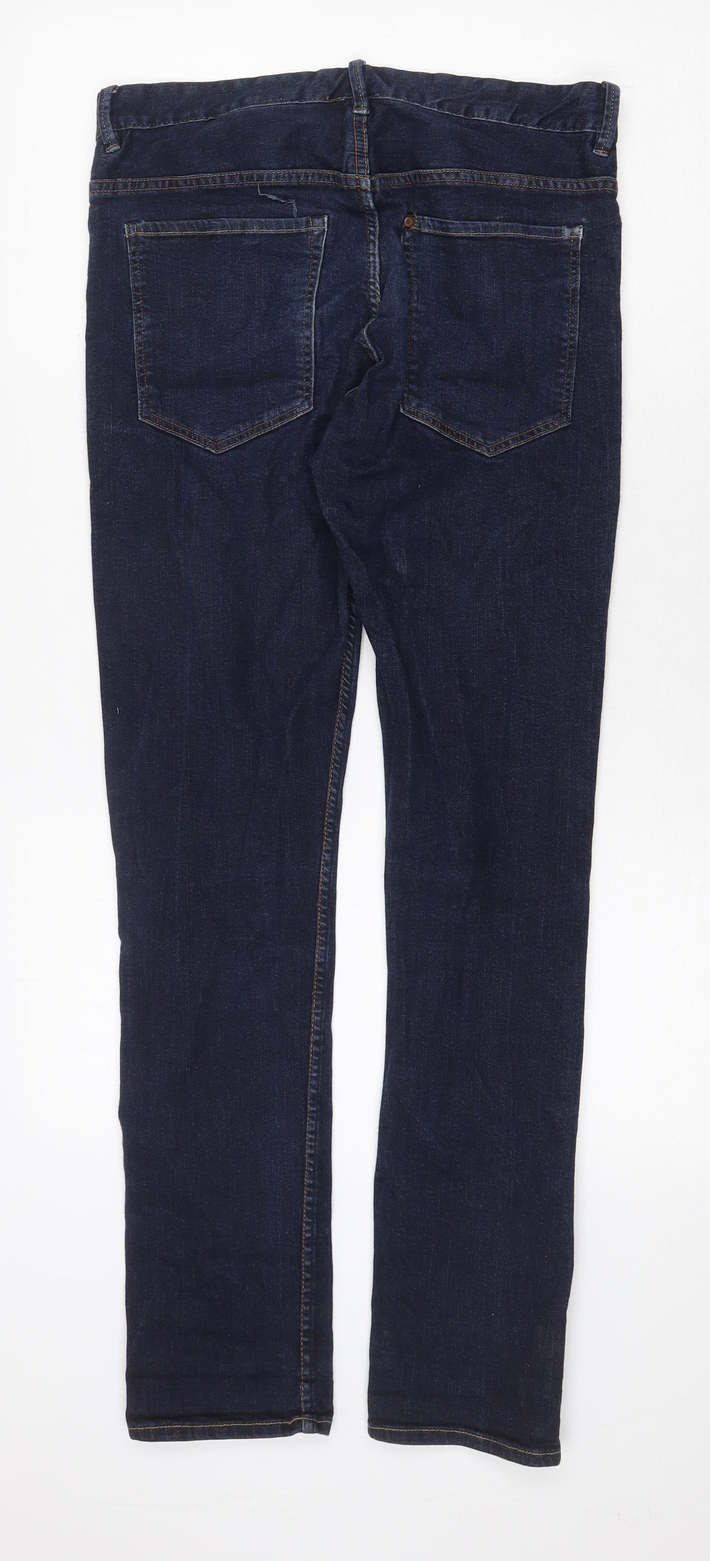 H&M Womens Blue Cotton Straight Jeans Size 32 in Regular Zip