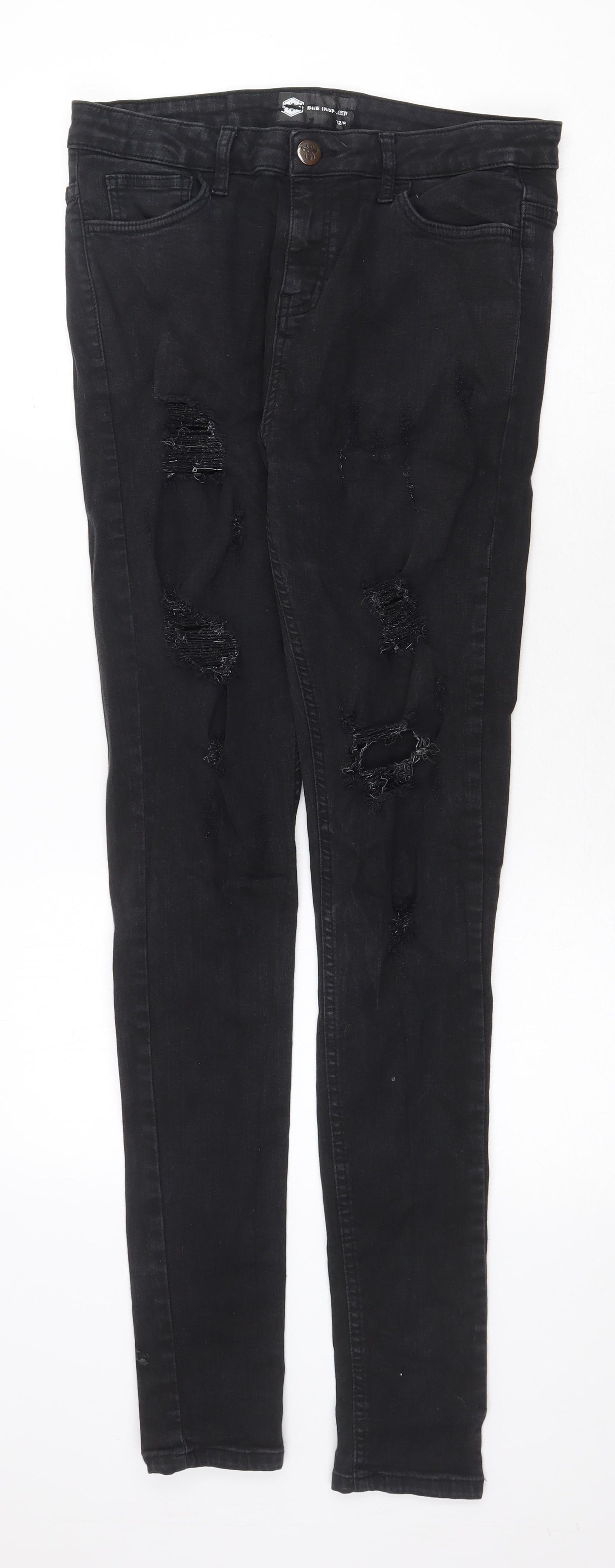 Bee Inspired Womens Black Cotton Skinny Jeans Size 32 in Regular Zip