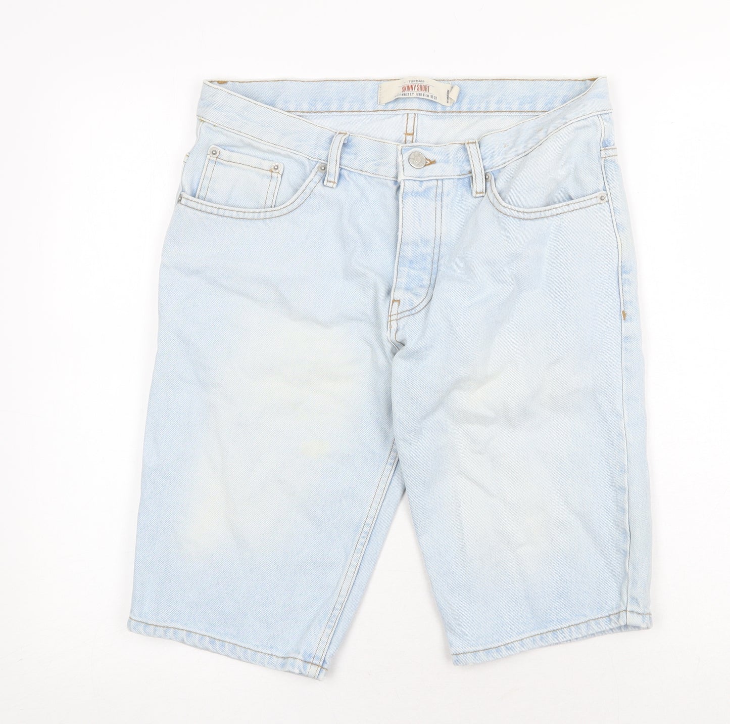 Topman Mens Blue Cotton Biker Shorts Size 32 in Regular Zip