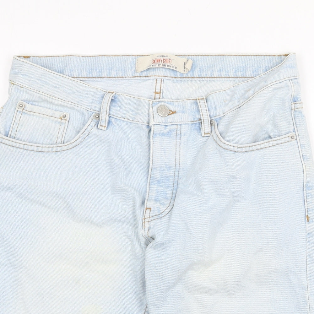 Topman Mens Blue Cotton Biker Shorts Size 32 in Regular Zip