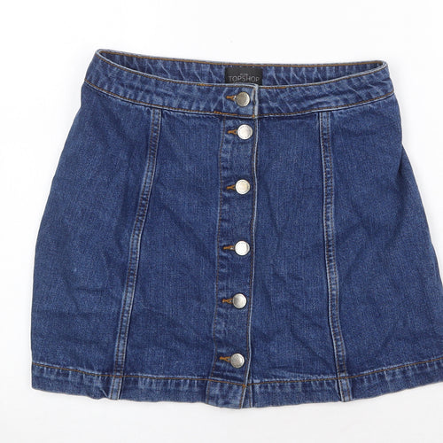 Topshop Womens Blue Cotton Mini Skirt Size 6 Button