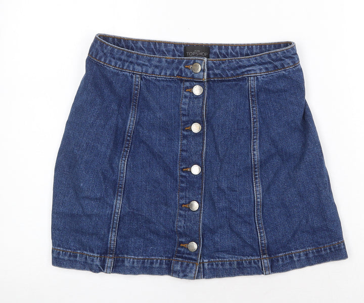 Topshop Womens Blue Cotton Mini Skirt Size 6 Button