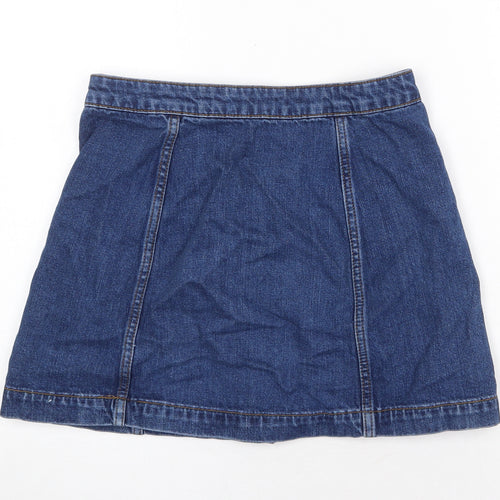 Topshop Womens Blue Cotton Mini Skirt Size 6 Button