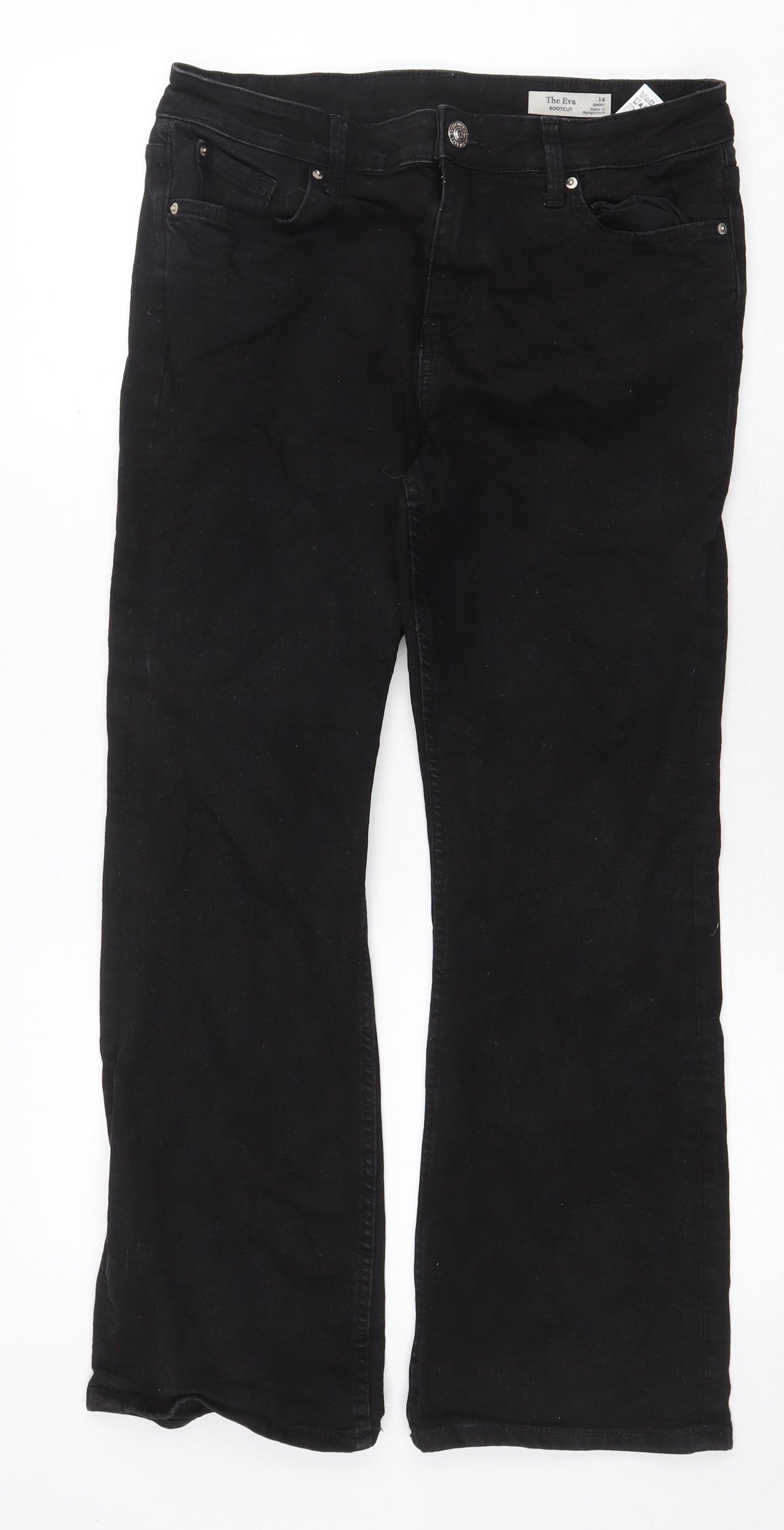 Marks and Spencer Womens Black Cotton Bootcut Jeans Size 14 Regular Zip