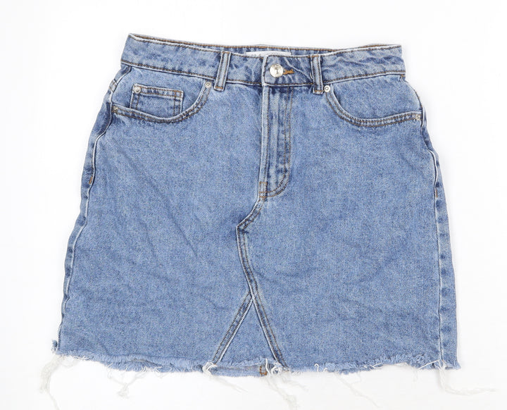 Denim & Co. Womens Blue Cotton A-Line Skirt Size 10 Zip