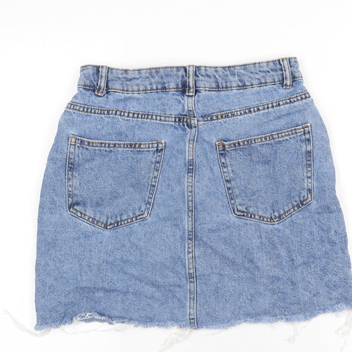 Denim & Co. Womens Blue Cotton A-Line Skirt Size 10 Zip