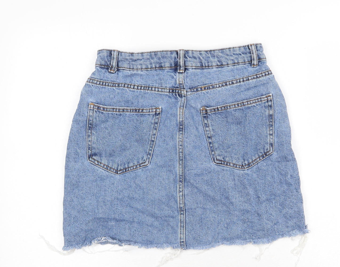 Denim & Co. Womens Blue Cotton A-Line Skirt Size 10 Zip