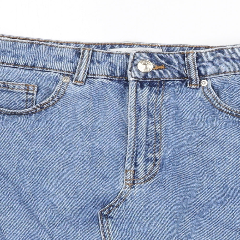 Denim & Co. Womens Blue Cotton A-Line Skirt Size 10 Zip