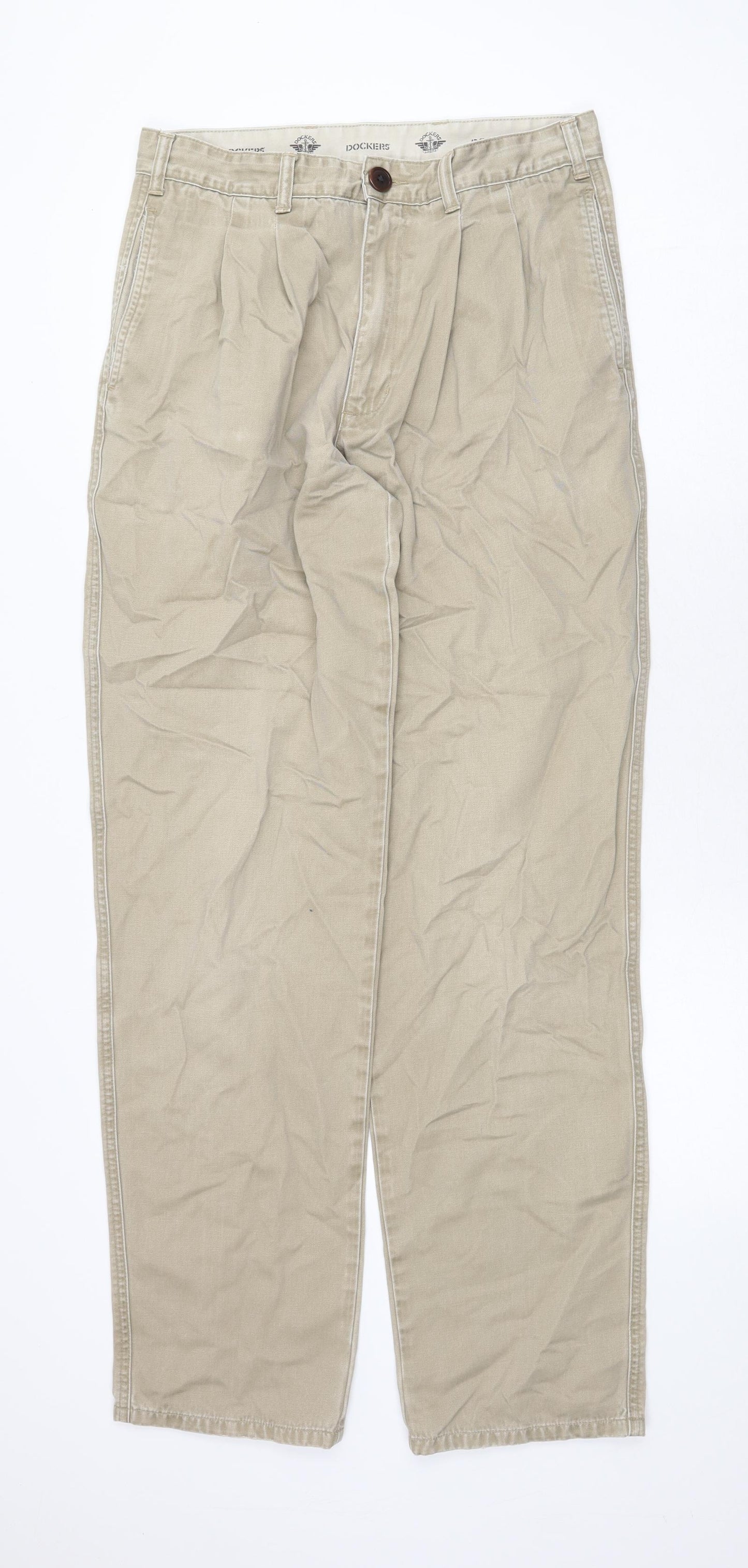 DOCKERS Mens Beige Cotton Chino Trousers Size 34 in Regular Zip