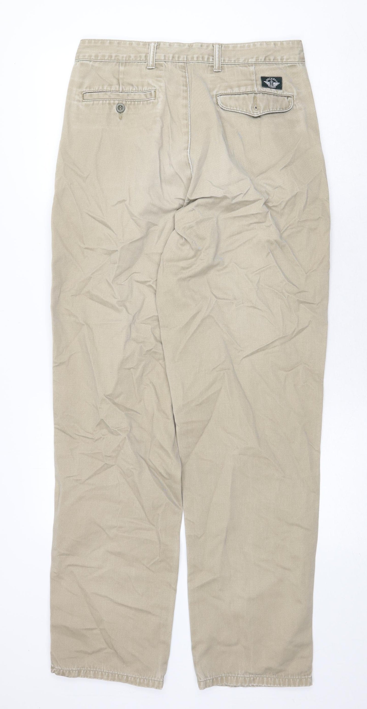 DOCKERS Mens Beige Cotton Chino Trousers Size 34 in Regular Zip