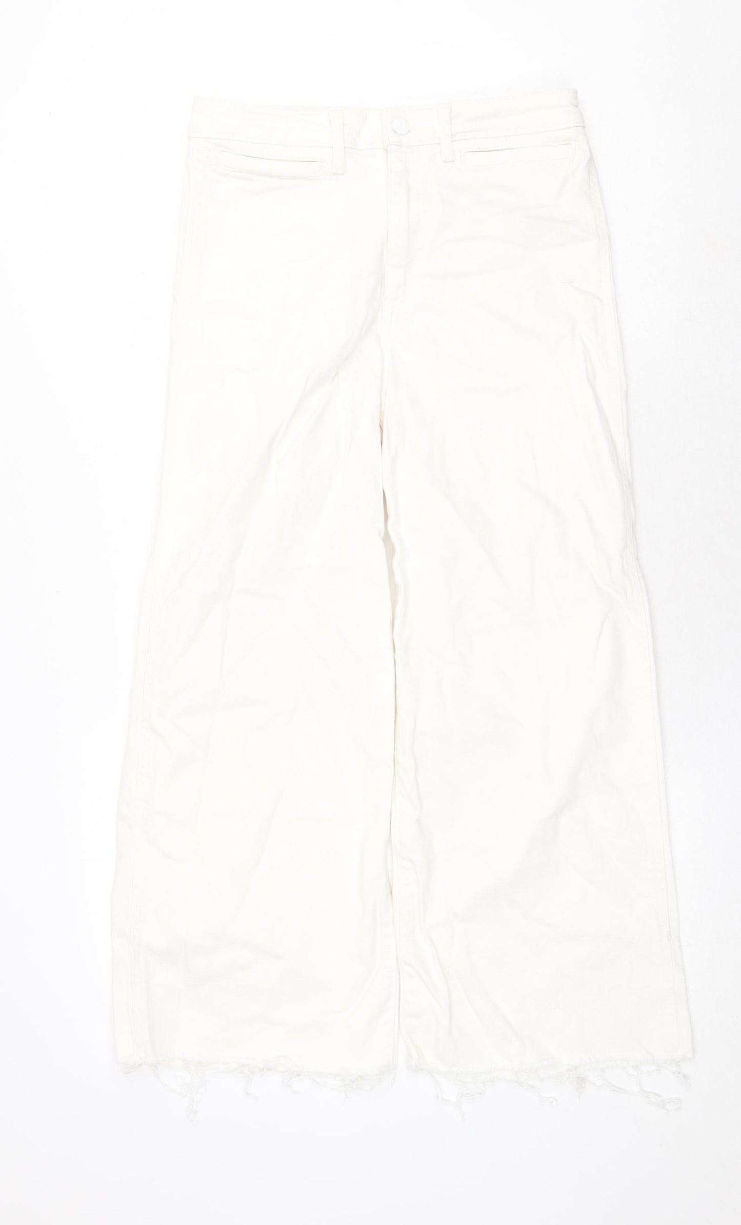H&M Womens White Cotton Wide-Leg Jeans Size 12 Regular Zip