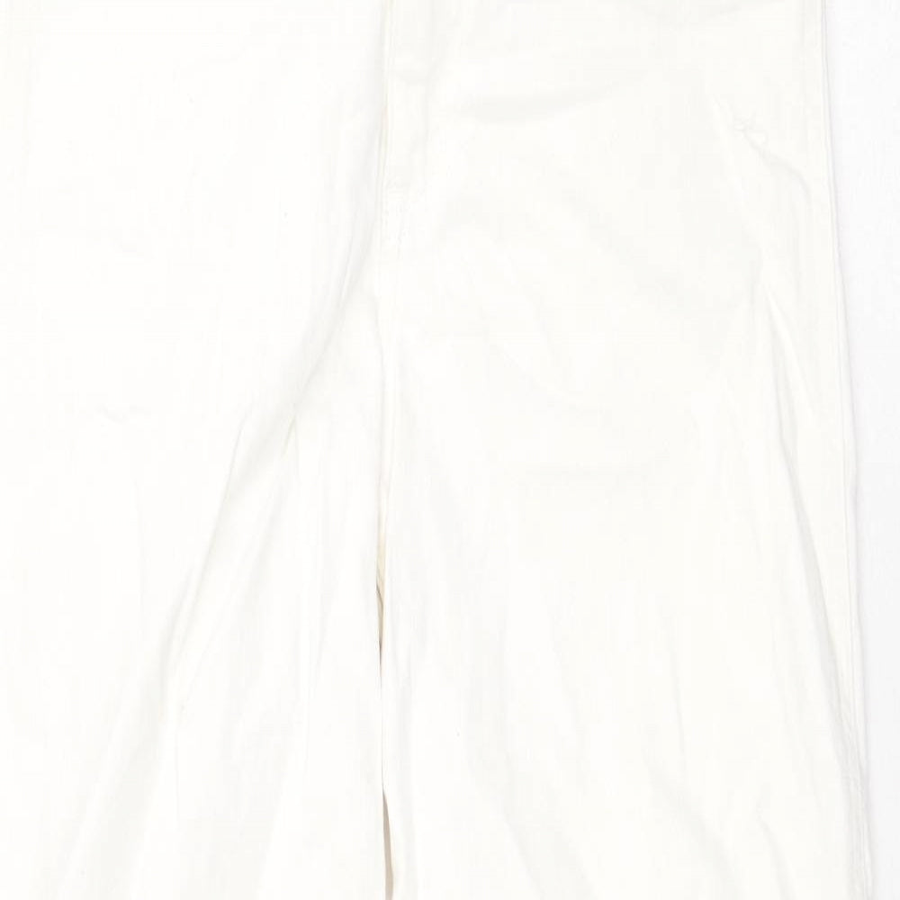 H&M Womens White Cotton Wide-Leg Jeans Size 12 Regular Zip
