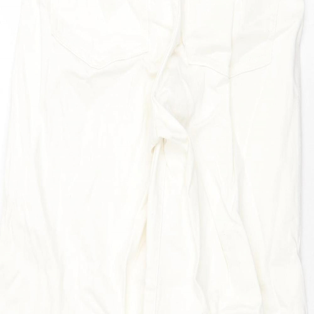 H&M Womens White Cotton Wide-Leg Jeans Size 12 Regular Zip