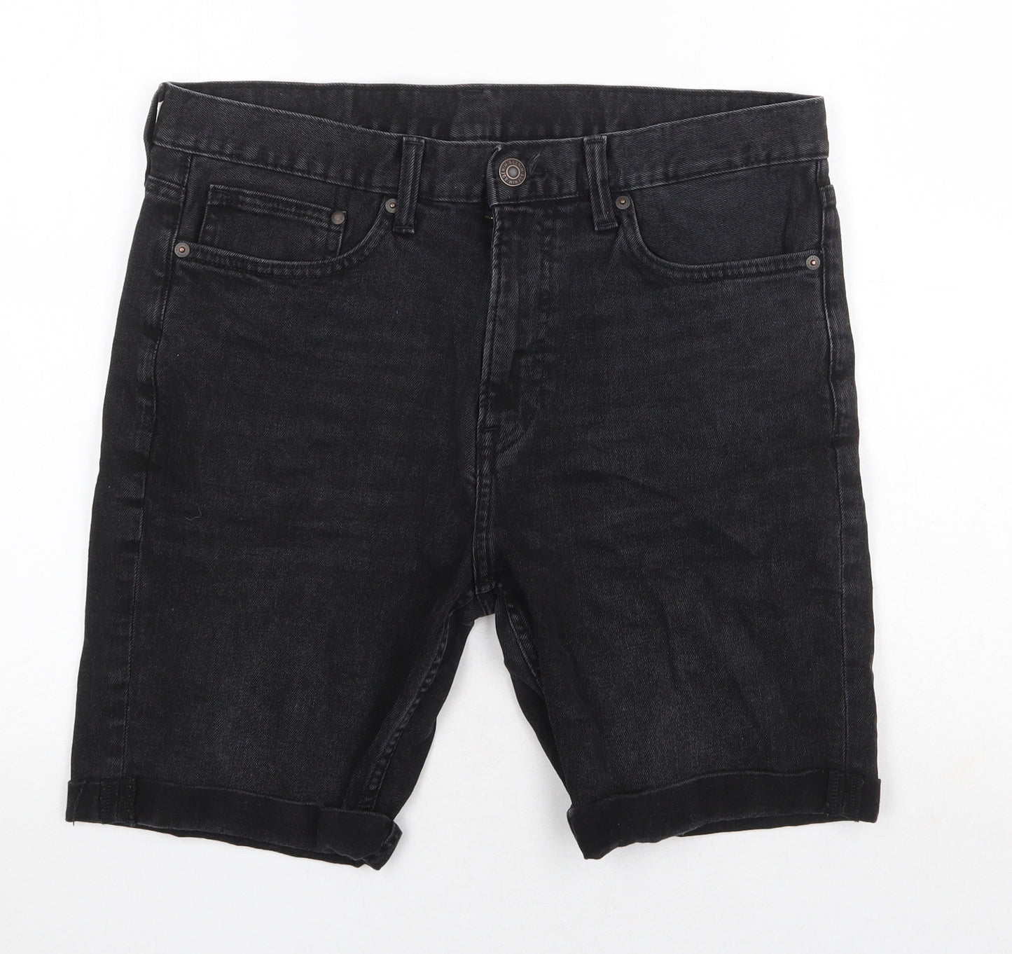 H&M Mens Black Cotton Biker Shorts Size 36 in Regular Zip